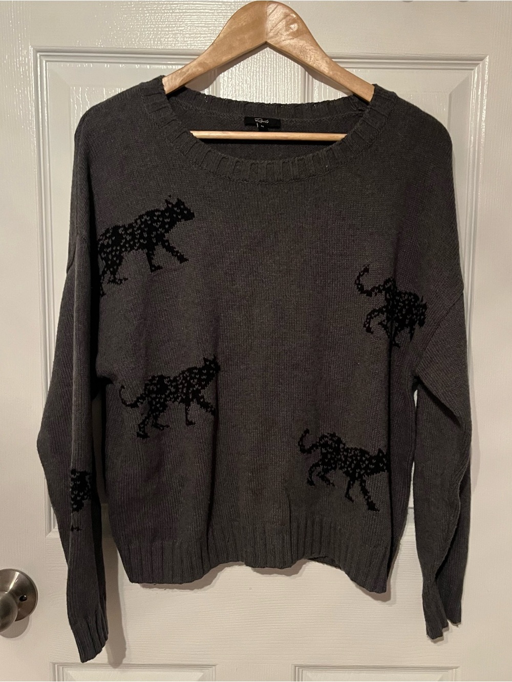 Rails Leopard Print Cashmere Blend Knit Sweater Grey Medium